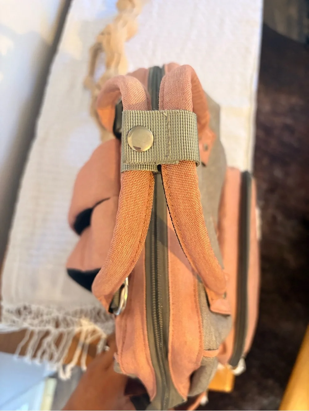 Upsimples gray and coral pink dipper bag